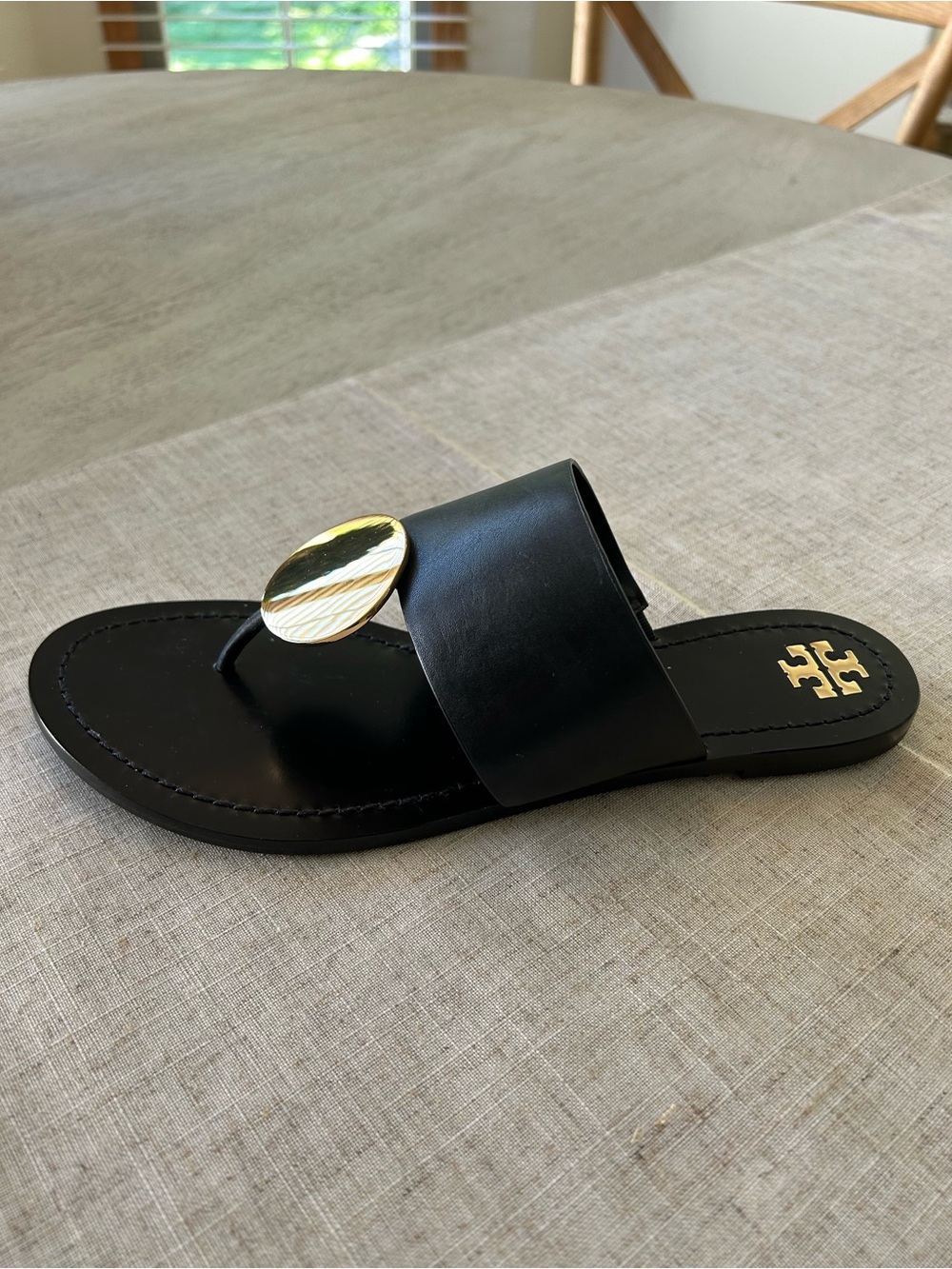 Tory Burch Patos Disk Sandal, Black/Gold, Size 10, Slightly worn. - Picture 2 of 6